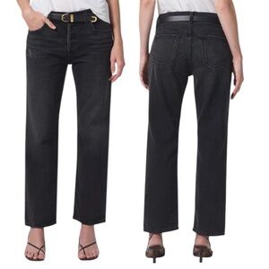 Citizens of Humanity Neve Relaxed Straight Black Jeans Sz 24 Obsidian NWT NEW